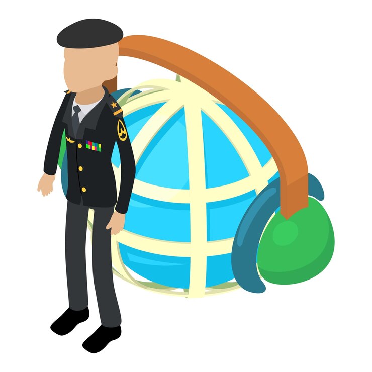 Vetor soldado veterano ícone isométrico vetor velho soldado em uniforme e grade globo militar militar conceito de exército