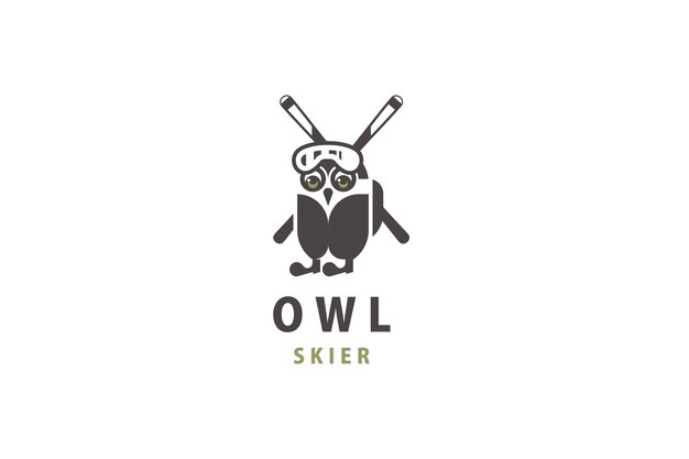 Vetor solução de design de logotipo de modelo com personagem de esquiador coruja incluída