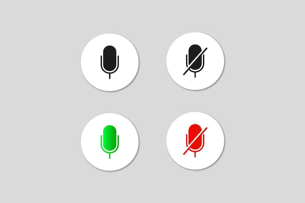 Vetor som do microfone ligado e desligado vetor premium de ícones verdes e vermelhos.