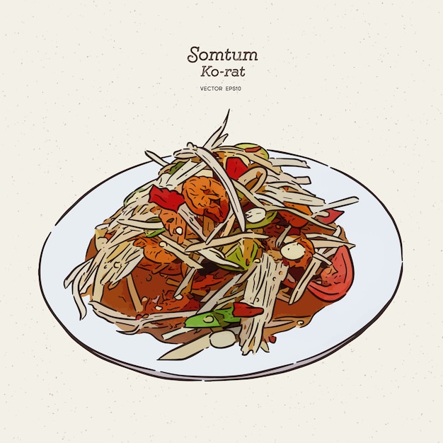 Som tum korat, salada de papaia.