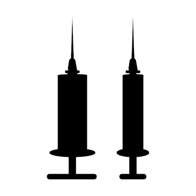 Sombra de vetor de seringa preta plana isolada no ícone de fundo branco conjunto ferramenta médica abstrata para injeção