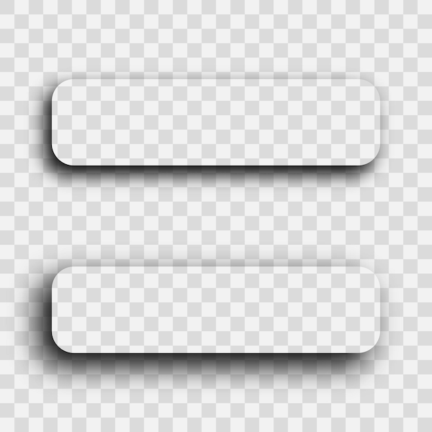 Vetor sombra realista transparente escura. conjunto de dois retângulos com sombras de cantos arredondados isoladas em fundo transparente. ilustração vetorial.