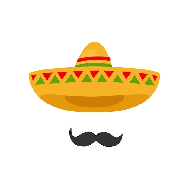 Vetor sombrero, bigode de chapéu mexicano. celebração do feriado do festival cinco de mayo