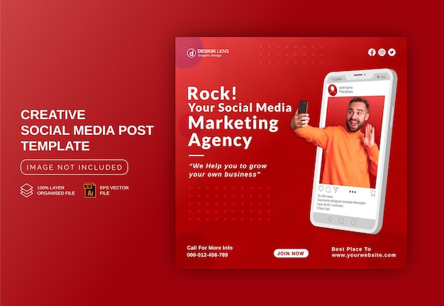 Somos a sua agência de marketing de mídia social instagram banner anúncio modelo de postagem em mídia social