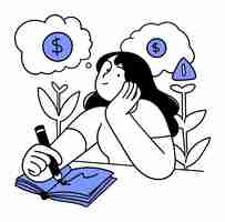 Vetor sonhar acordado com o sucesso financeiro enquanto escreve um diário