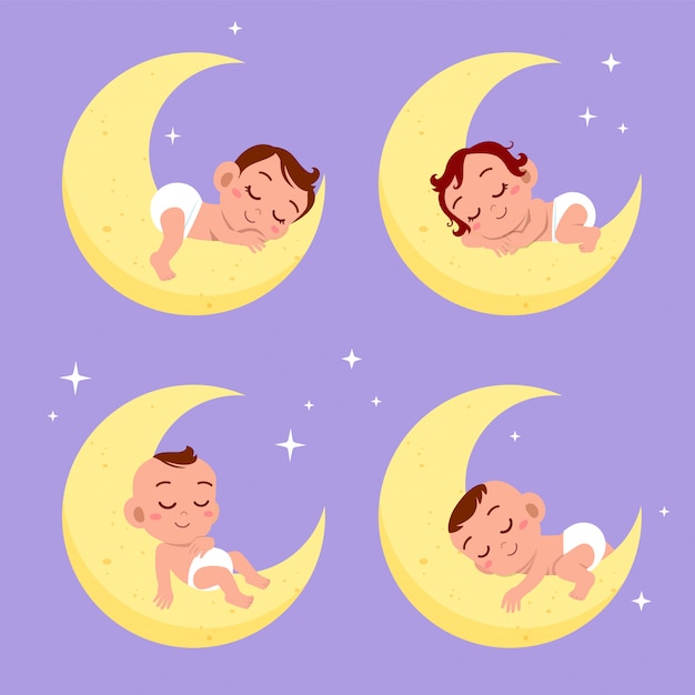 Vetor sonho de sono do bebê no conjunto de lua