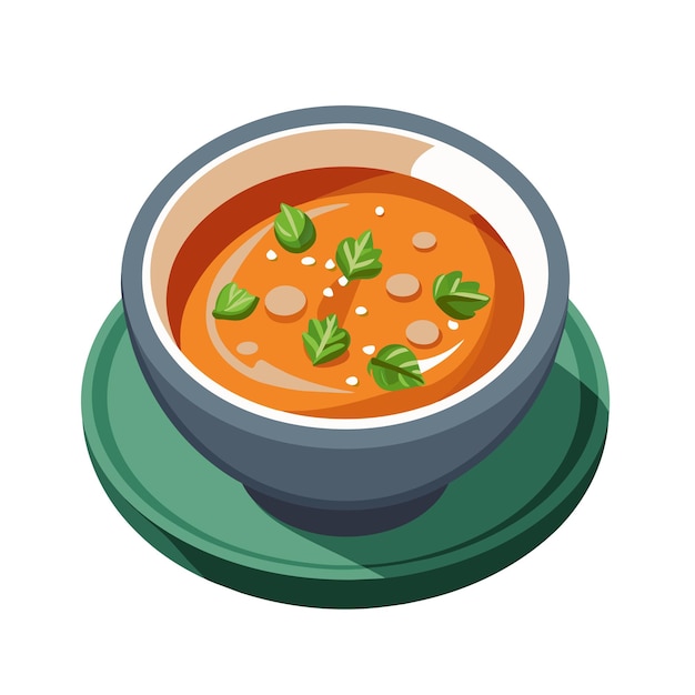 Vetor sopa de comida deliciosa em uma tigela estilo desenho animado em fundo branco