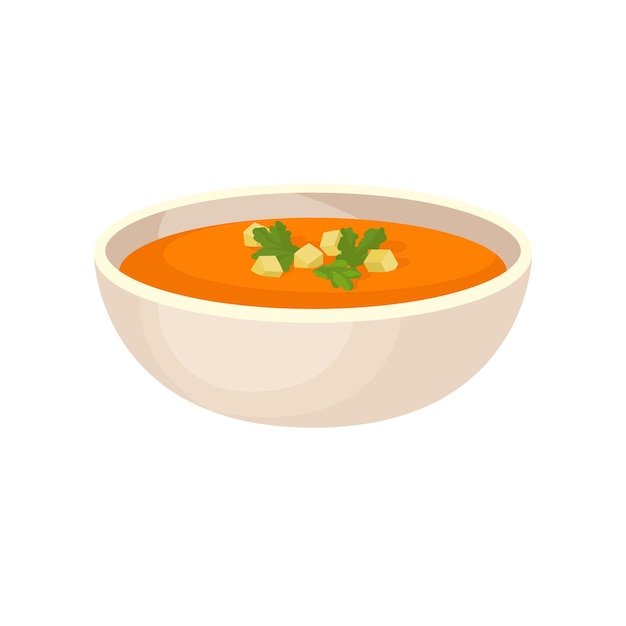 Sopa de creme de abóbora com creme em uma tigela tradicional vetor de comida de ação de graças ilustração isolada em um fundo branco