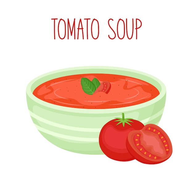 Sopa de creme de tomate em ilustração vetorial de tigela
