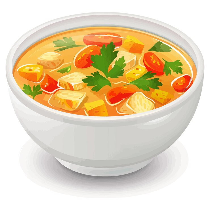 Vetor sopa de frango vetor em uma tigela vetor