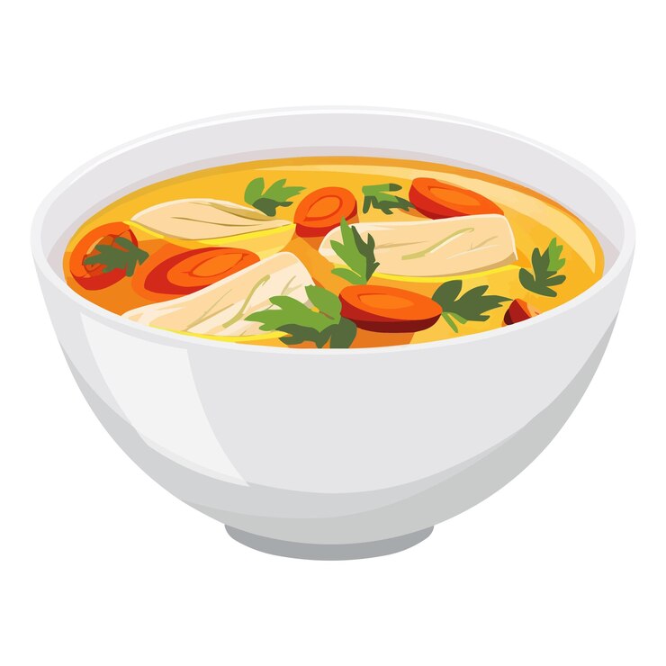 Vetor sopa de frango vetor em uma tigela vetor