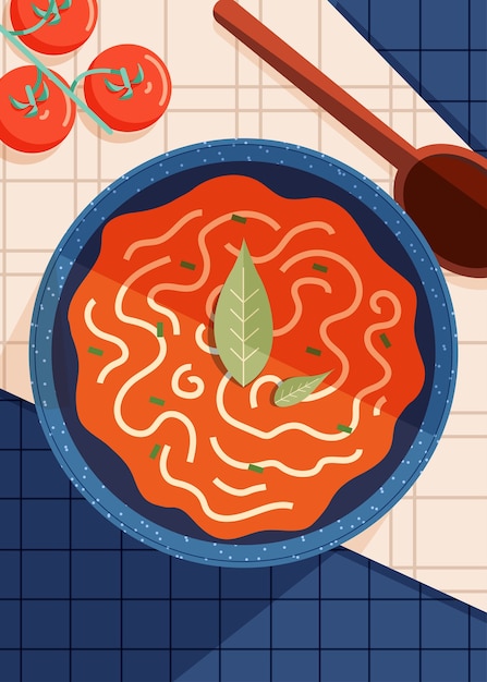 Vetor sopa de tomate - ilustração culinária