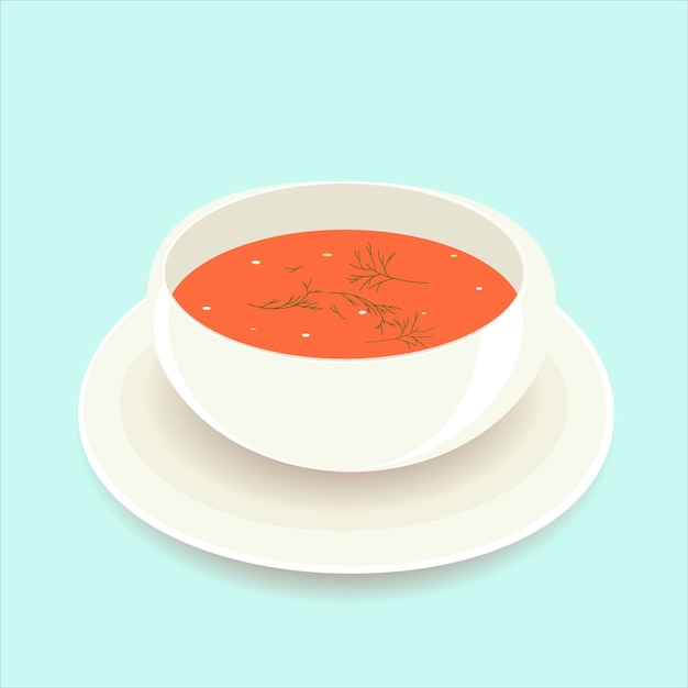 Sopa de tomate isolada ilustração vetorial tigela quente de ícone isolado de prato de sopa de tomate