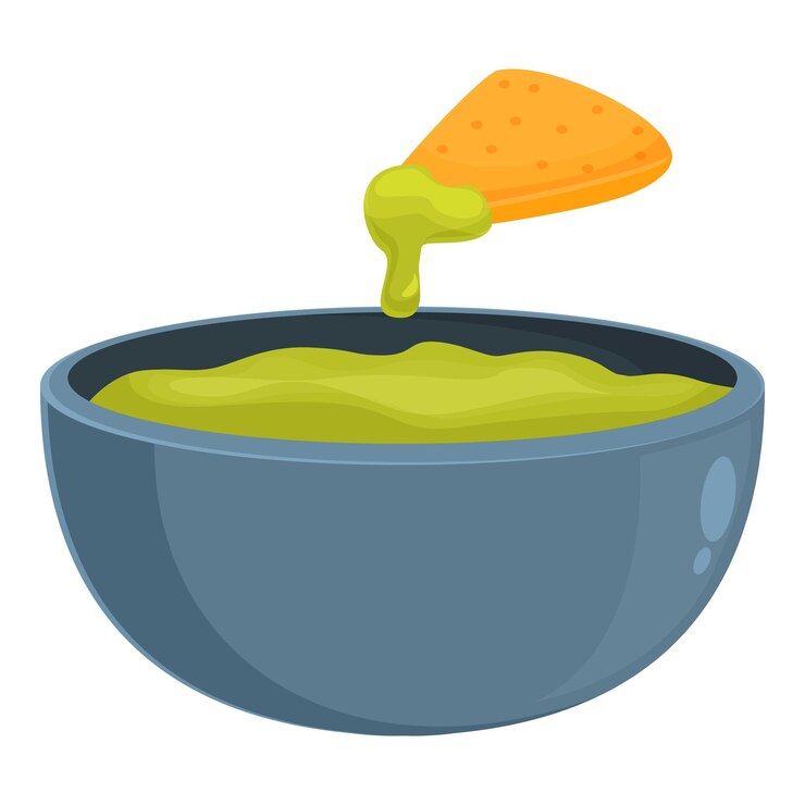 Vetor sopa, salsa, nachos, ícone, vetor de desenho animado, dia de festa.