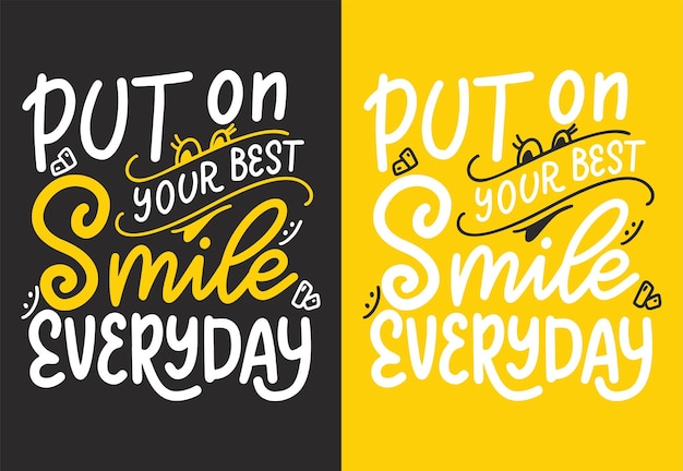 Sorria citação de letras desenhadas à mão cartaz de design de tipografia slogan de estilo de vida positivo para cartão de banner