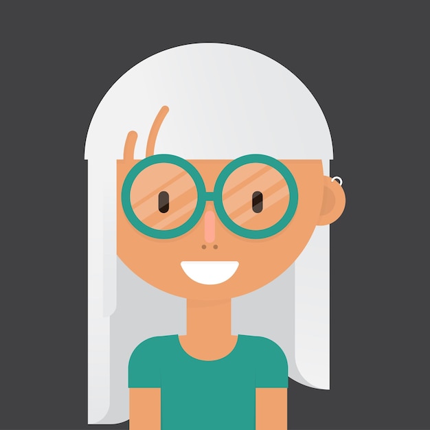 Sorria menina árabe com avatar de cabelo grisalho claro pirsando fones de ouvido Estilo plano no fundo branco