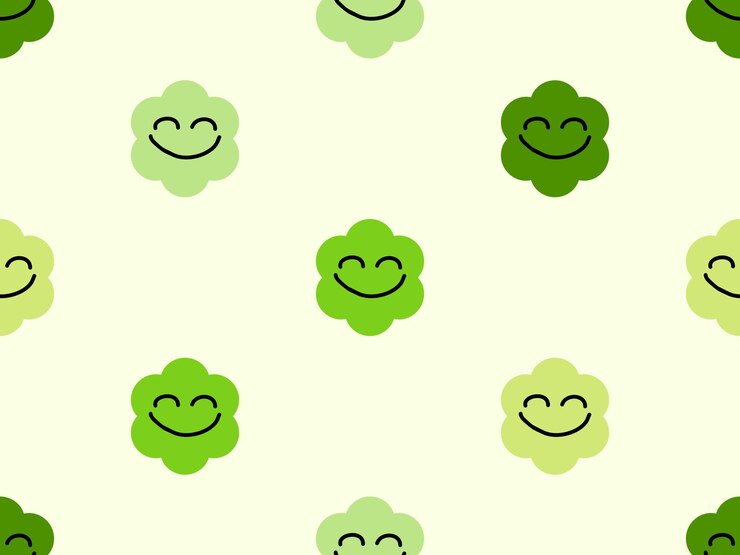 Vetor sorria sem costura padrão de personagem de desenho animado sobre fundo verde