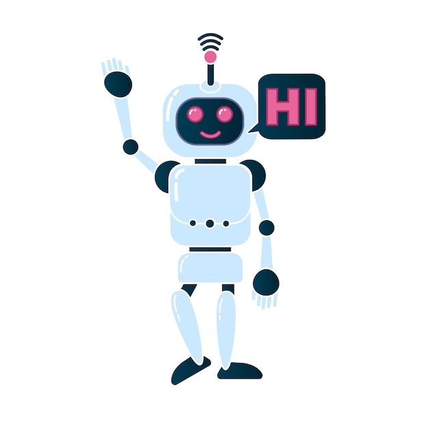 Sorrindo chatbot, ajudando a resolver problemas, robô de inovação