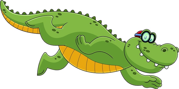 Sorrindo jacaré ou crocodilo personagem de desenho animado natação ilustração vetorial