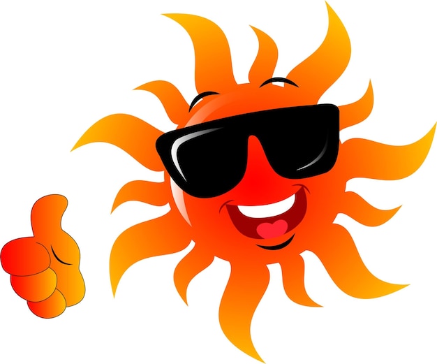 Vetor sorrindo sol laranja usando um óculos de sol