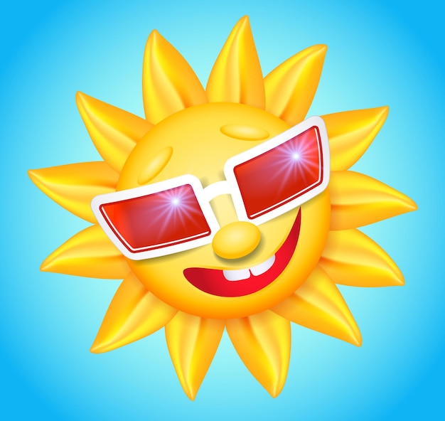 Vetor sorrir brilha o sol em óculos vermelhos sobre fundo azul