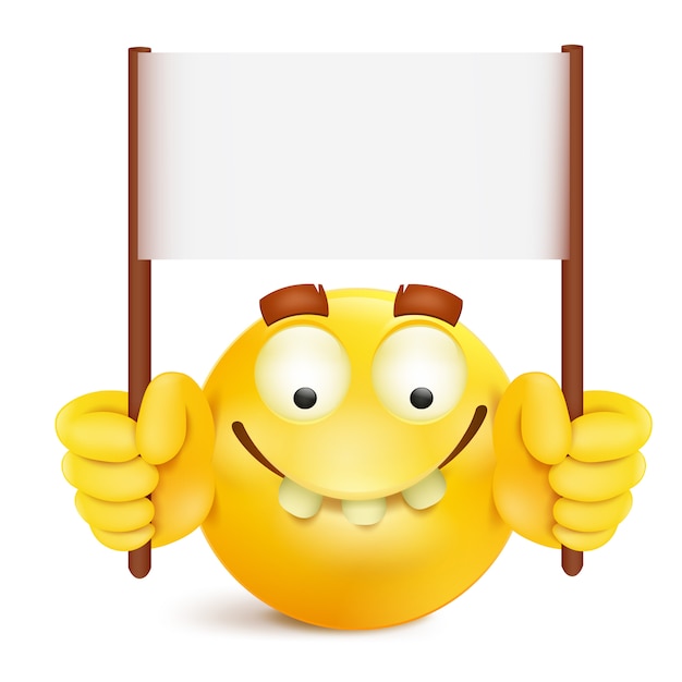 Vetor sorriso amarelo redondo personagem rosto com modelo de banner de mensagem