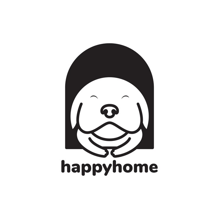 Vetor sorriso de cachorro fofo com design de logotipo de gaiola em casa, símbolo gráfico vetorial, ilustração de ícone, ideia criativa
