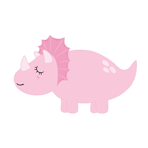 Vetor sorriso de dinossauro rosa triceratops pastel fofo com fechamento de olho isolado em um fundo branco. ilustração plana mínima dos desenhos animados. vetor.