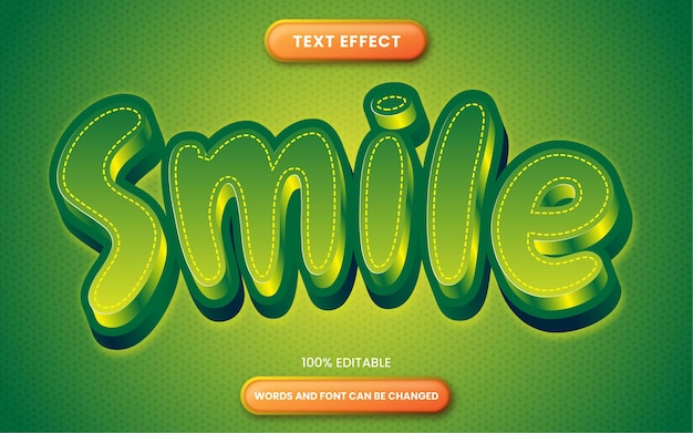 Sorriso de efeito de texto com estilo de texto editável 3d amarelo e verde