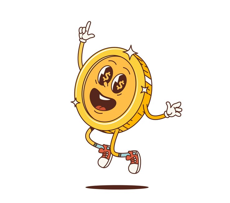 Vetor sorriso de personagem de desenho animado retro groovy moeda de ouro