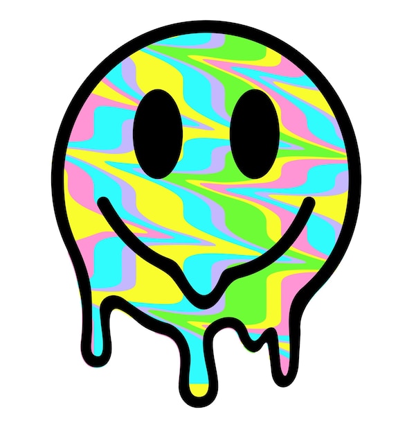 Sorriso derretido Engraçado psicodélico surreal techno ácido LSD derreter sorriso rosto logotipo Sorriso pingando Bom