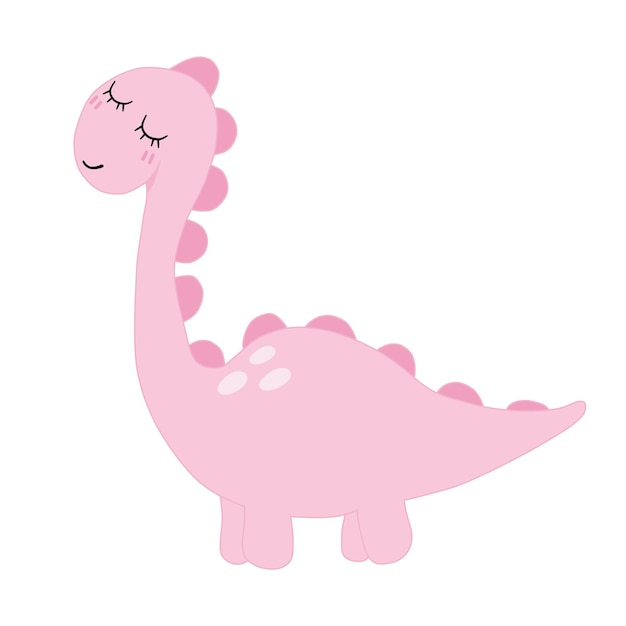 Sorriso fofo de dinossauro rosa pastel com olhos fechando isolado