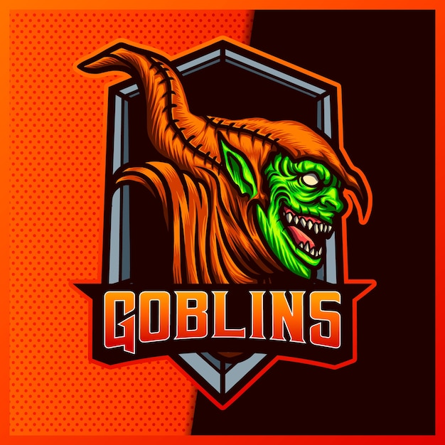 Sorriso goblin esport e logotipo do mascote do esporte