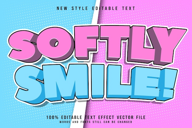 Sorriso suavemente efeito de texto editável em relevo estilo cômico