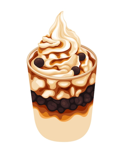 Sorvete Boba Caramelo Chocolate Comida Doce Bebida Fria Ilustração Vetorial