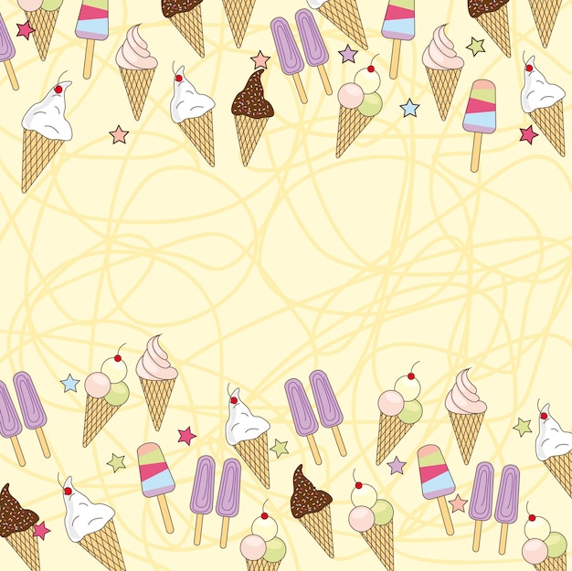 sorvete bonito sobre ilustração vetorial de fundo amarelo