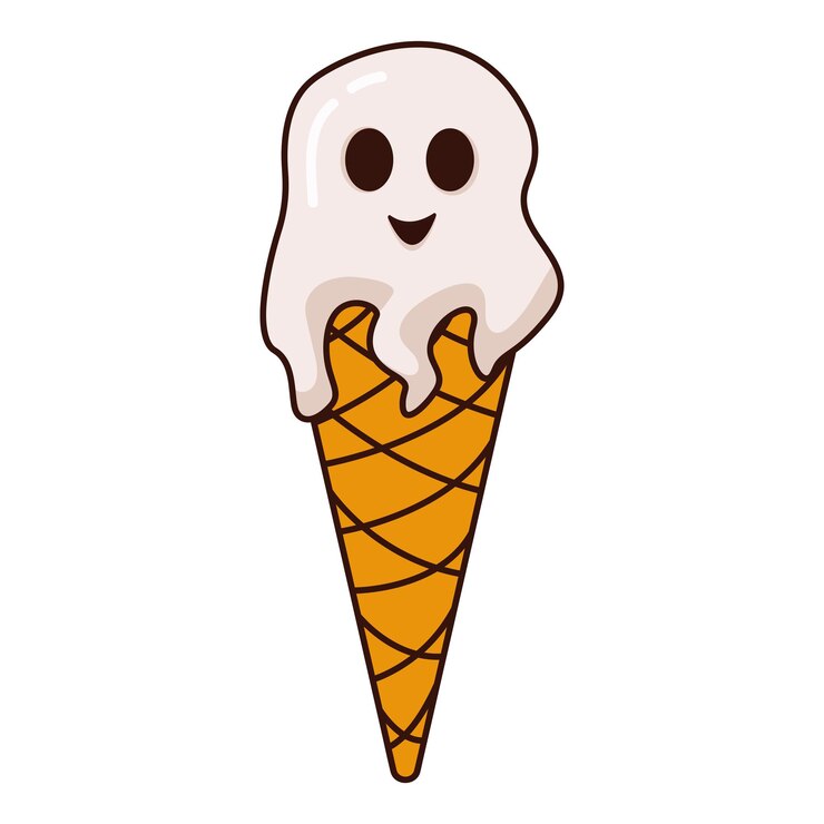 Vetor sorvete com um doce fantasma de halloween fantasma fofo em um cone de waffle
