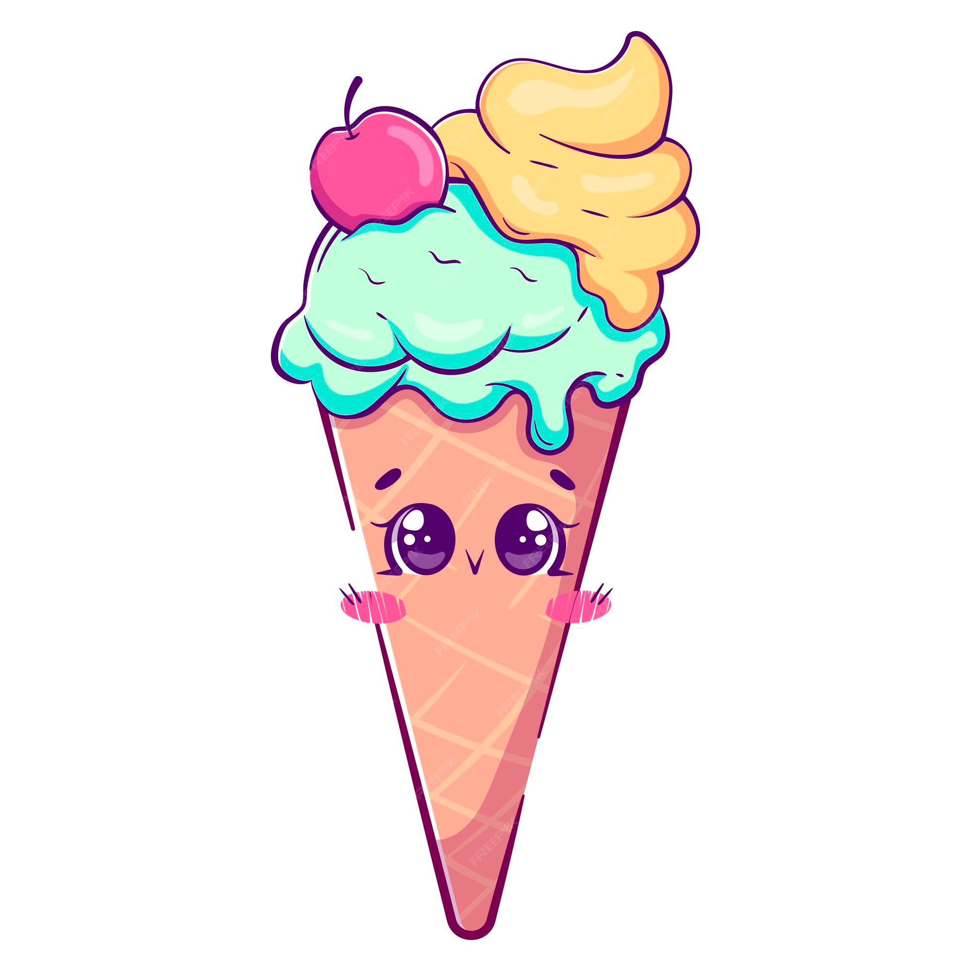 Cone De Sorvete Kawaii Na Página Colorida Do Estilo De Rabisco Ilustração  do Vetor - Ilustração de waffle, doce: 216041569