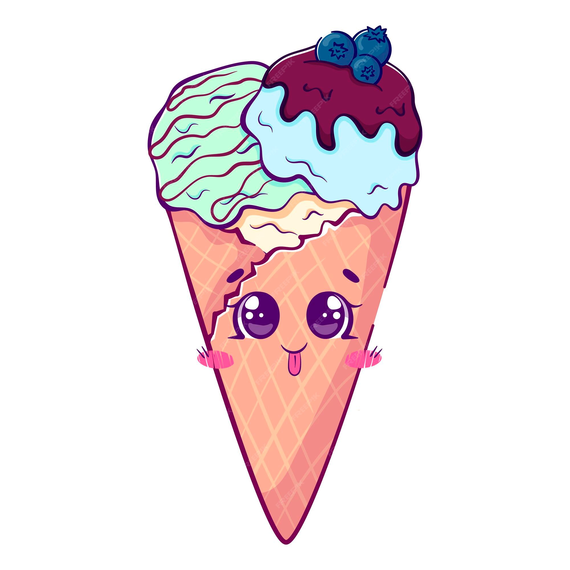 Cone De Sorvete Kawaii Na Página Colorida Do Estilo De Rabisco Ilustração  do Vetor - Ilustração de waffle, doce: 216041569