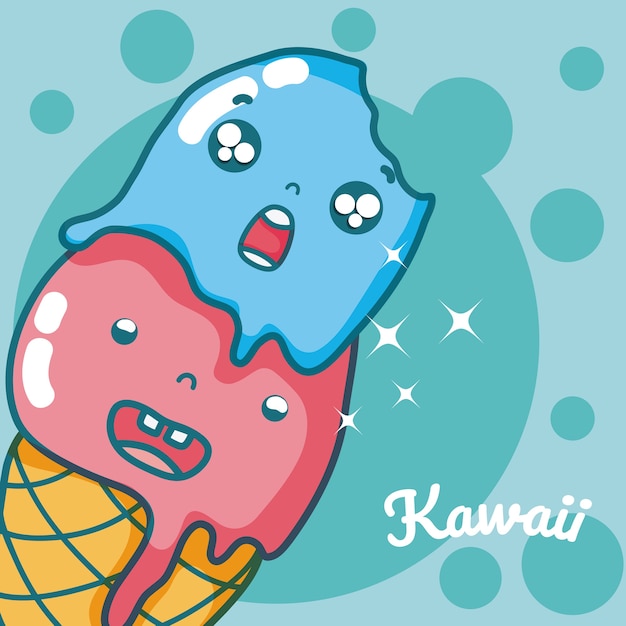 Vetor sorvete kawaii bonito dos desenhos animados
