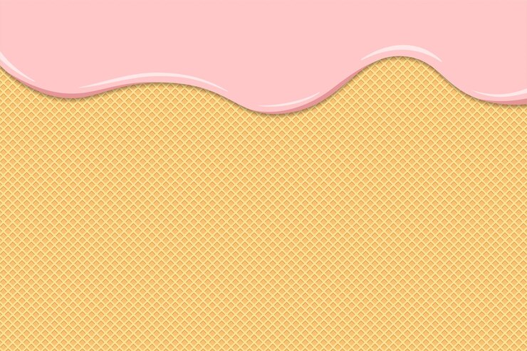 Vetor sorvete rosa ou iogurte derretem em waffle cremoso ou gotas de líquido de leite fluem em biscoitos crocantes tostados