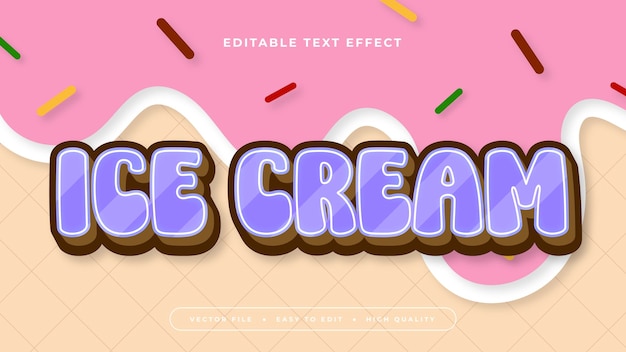 Sorvete roxo-violeta e bege 3D estilo de fonte de efeito de texto editável