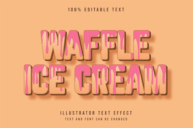 Sorvete waffle, efeito de texto editável 3d efeito de estilo padrão rosa gradação marrom