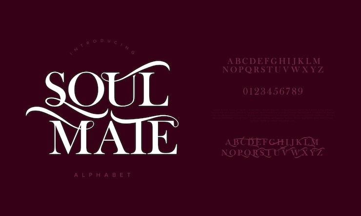 Vetor soulmate tipografia beleza moda elegante minimalista serif itálico fontes decorativas casamento logotipos vintage retro fonte de luxo mínima logotipo alfabeto ilustração vetorial