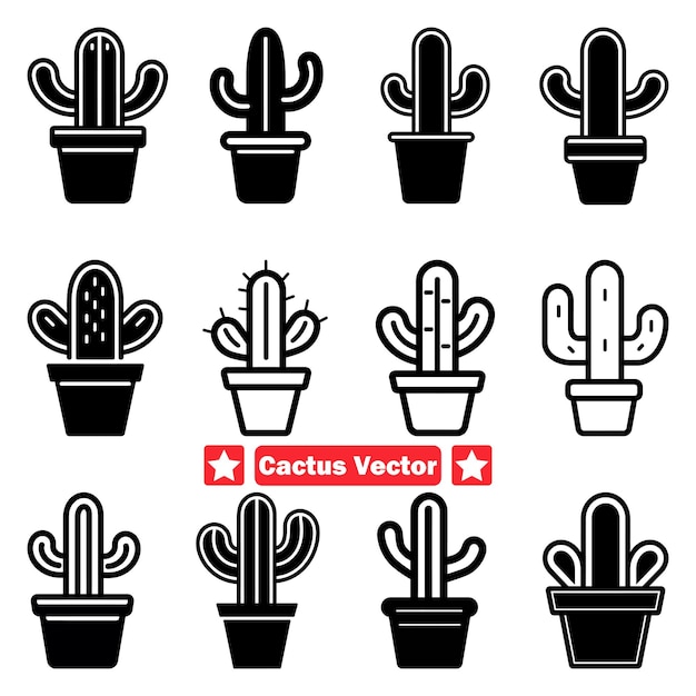 Vetor southwest splendor authentic cactus vector bundle para empreendimentos únicos de design gráfico