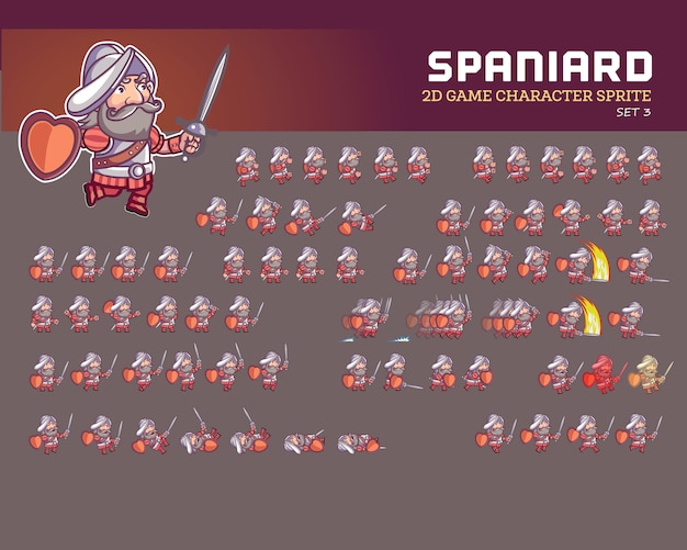 Vetor spaniard warrior cartoon jogo animação sprite