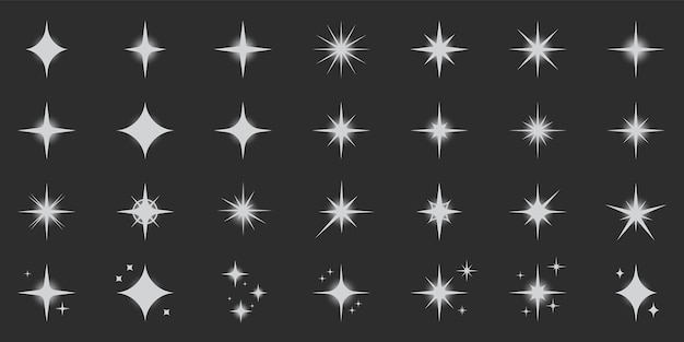 Vetor sparkle silver star silhouette icon set glow spark flash stars pictogram colecção shine burst