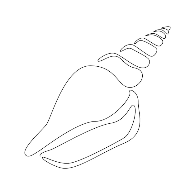 Spiral seashell in one estilo de desenho de linha contínua para logotipo ou emblema. resumo concha de caracol do mar para ícone de vida marinha. ilustração vetorial simples e moderna. traço editável