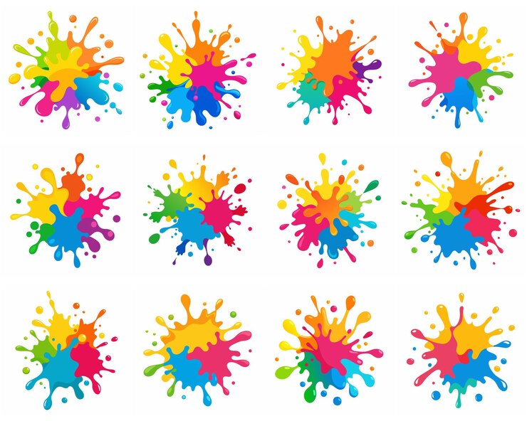 Vetor splash de tintas blobs splash de tinta conjunto colorido splash vetorial de tintas isoladas em branco