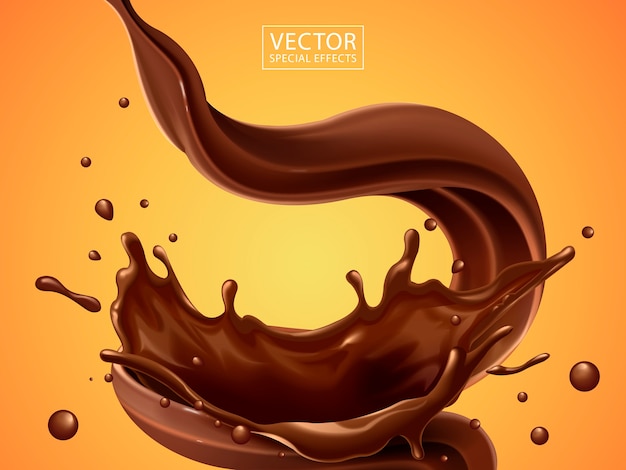 Vetor splashg e giro de líquido de chocolate para usos isolados em fundo quente